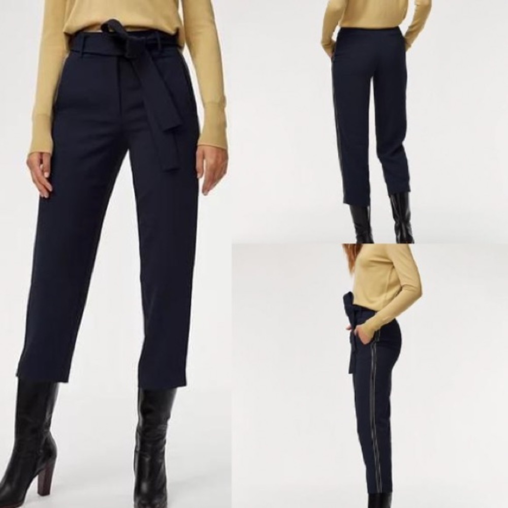 Aritzia Wilfred Sz 4 Jallade Tie Front Dark Navy High Waisted Pants
